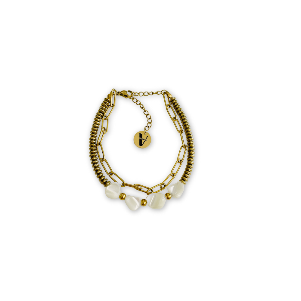 Pulsera Marina Doble con Perlas Doradas en Acero Inoxidable – Mujer | Vanytel