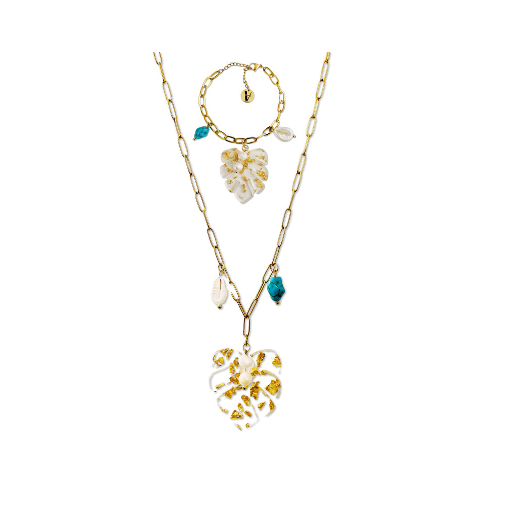 Set Palmera Collar y Pulsera Dorados en Acero Inoxidable – Mujer | Vanytel