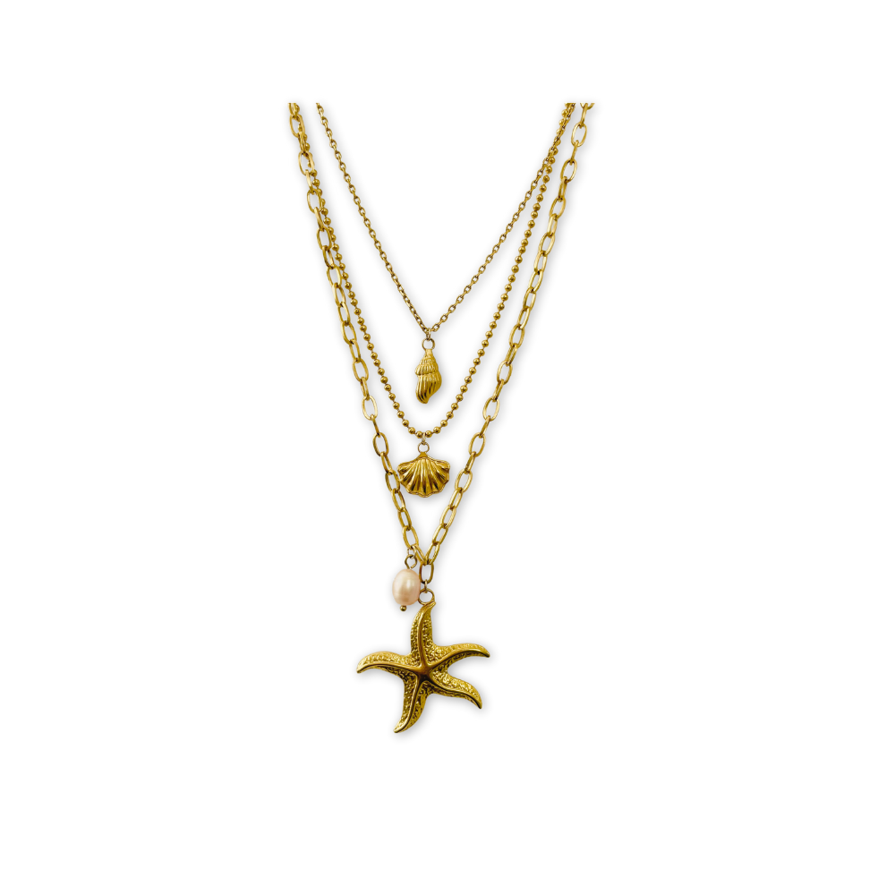 Collar Golden Mermaid de Tres Capas con Dijes Dorados en Acero Inoxidable – Mujer | Vanytel