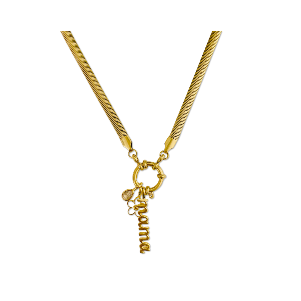 Collar Mamá con Dijes Dorados en Acero Inoxidable – Mujer | Vanytel