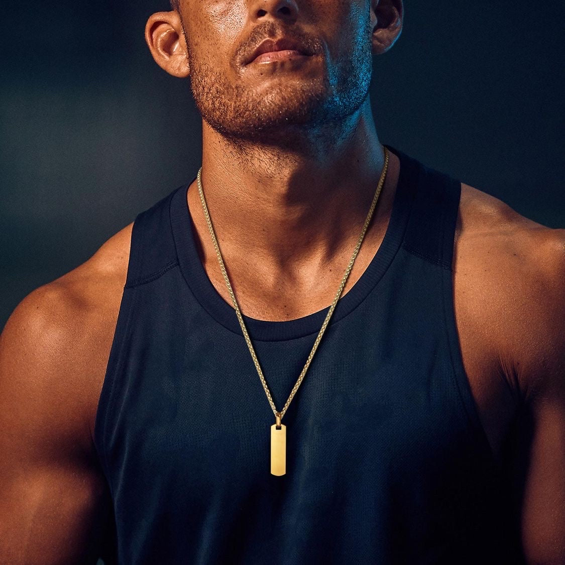Collar con Colgante de Barra y Cadena de Caja, Joyería de Hombre - Vanytel