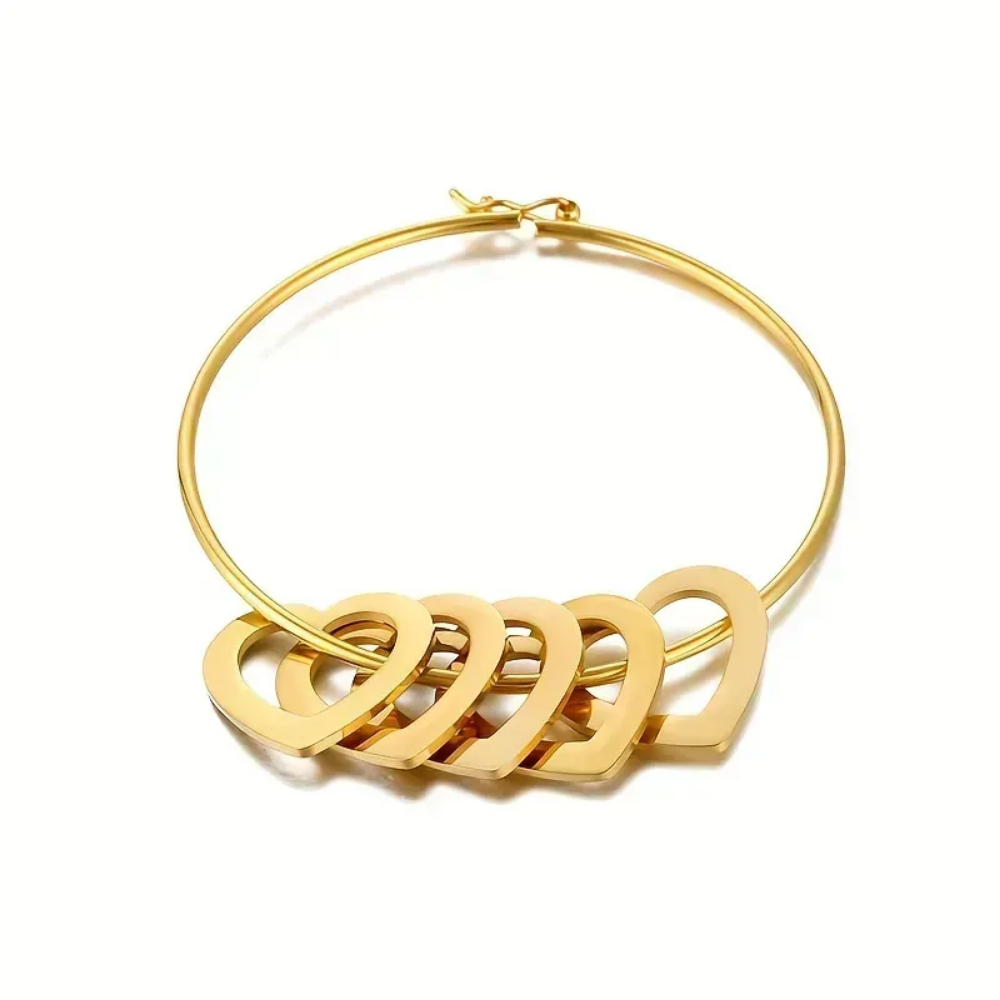 Mis Amores Gold Hoop Bracelet with Heart Charms, Stainless Steel, Women, Mom - Vanytel
