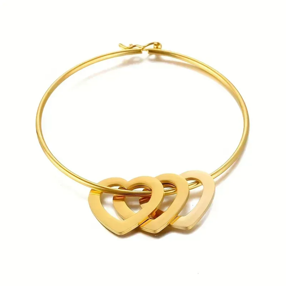 Mis Amores Gold Hoop Bracelet with Heart Charms, Stainless Steel, Women, Mom - Vanytel