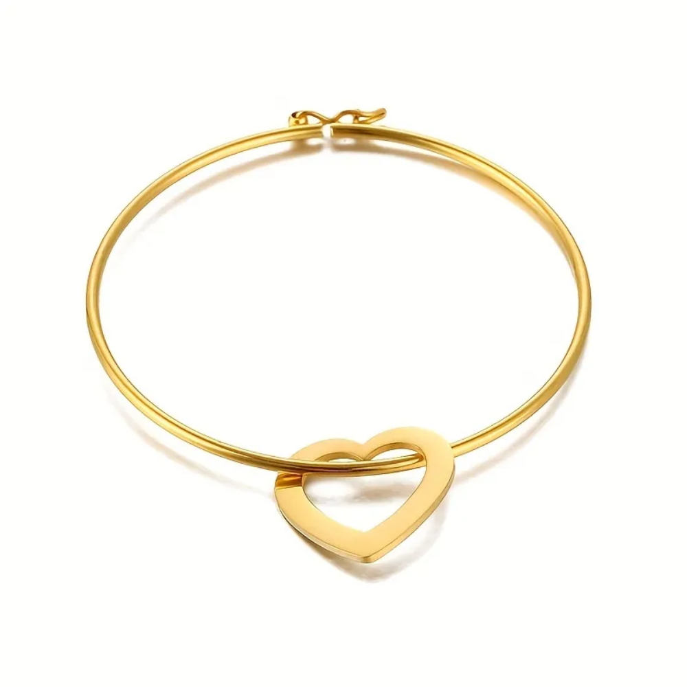 Mis Amores Gold Hoop Bracelet with Heart Charms, Stainless Steel, Women, Mom - Vanytel