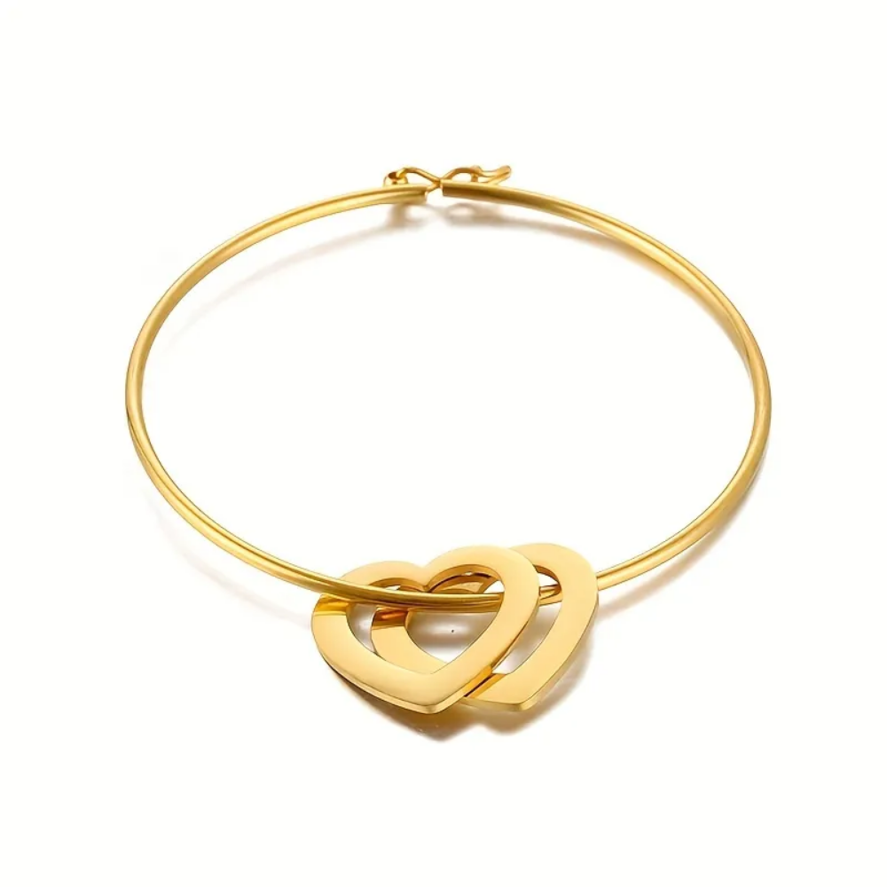 Mis Amores Gold Hoop Bracelet with Heart Charms, Stainless Steel, Women, Mom - Vanytel