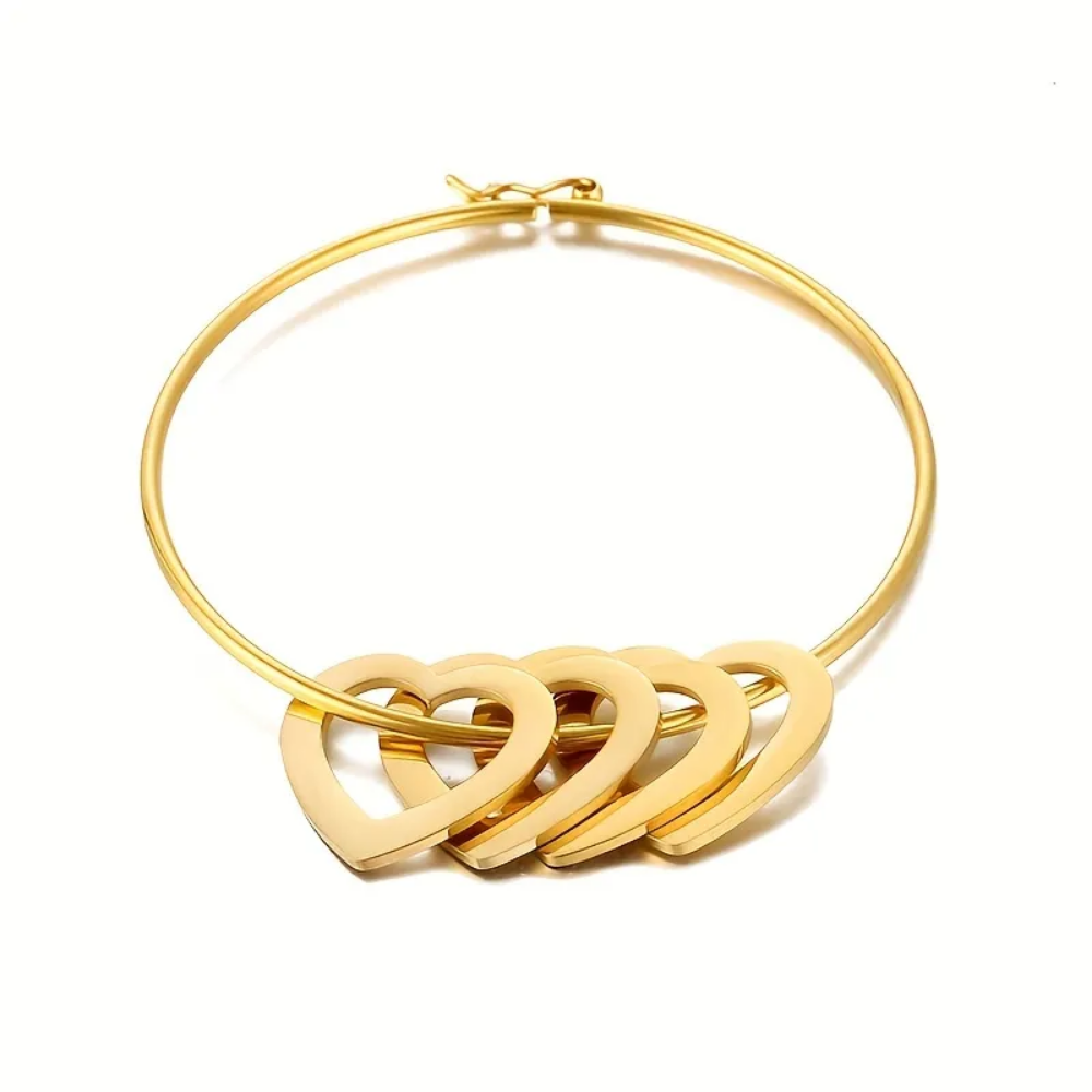 Mis Amores Gold Hoop Bracelet with Heart Charms, Stainless Steel, Women, Mom - Vanytel