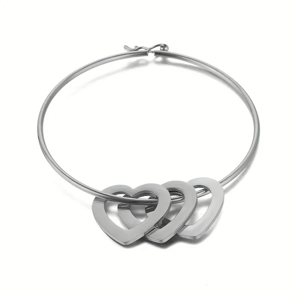 Mis Amores Gold Hoop Bracelet with Heart Charms, Stainless Steel, Women, Mom - Vanytel