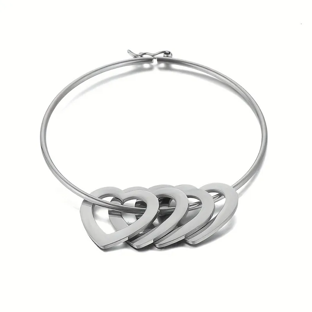 Mis Amores Gold Hoop Bracelet with Heart Charms, Stainless Steel, Women, Mom - Vanytel