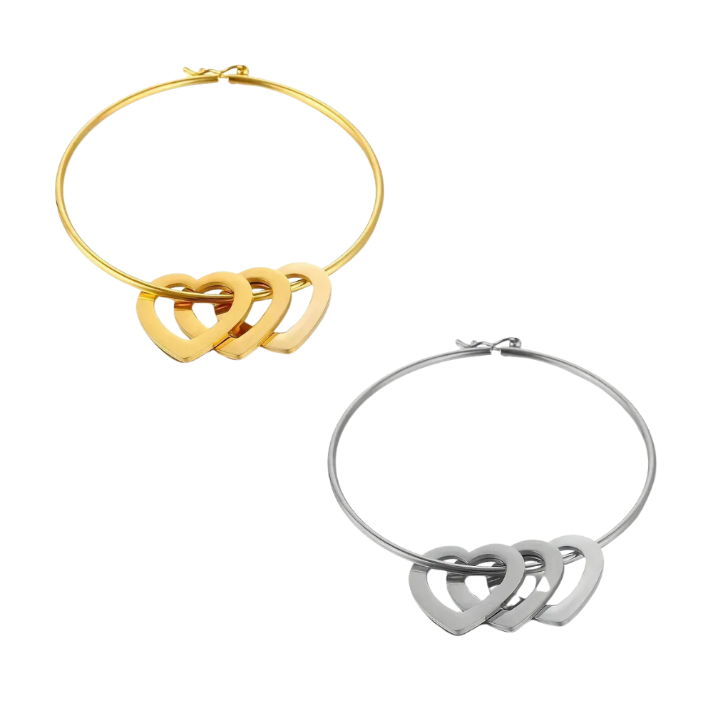 Mis Amores Gold Hoop Bracelet with Heart Charms, Stainless Steel, Women, Mom - Vanytel