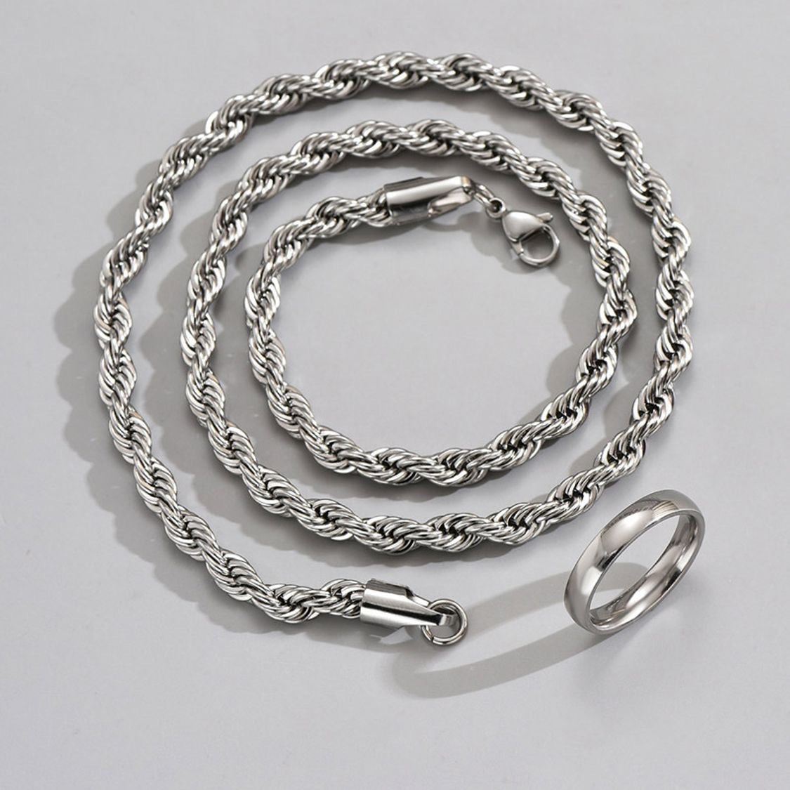 Cadena de Rope de Hombre con Anillo Color Plata - Vanytel