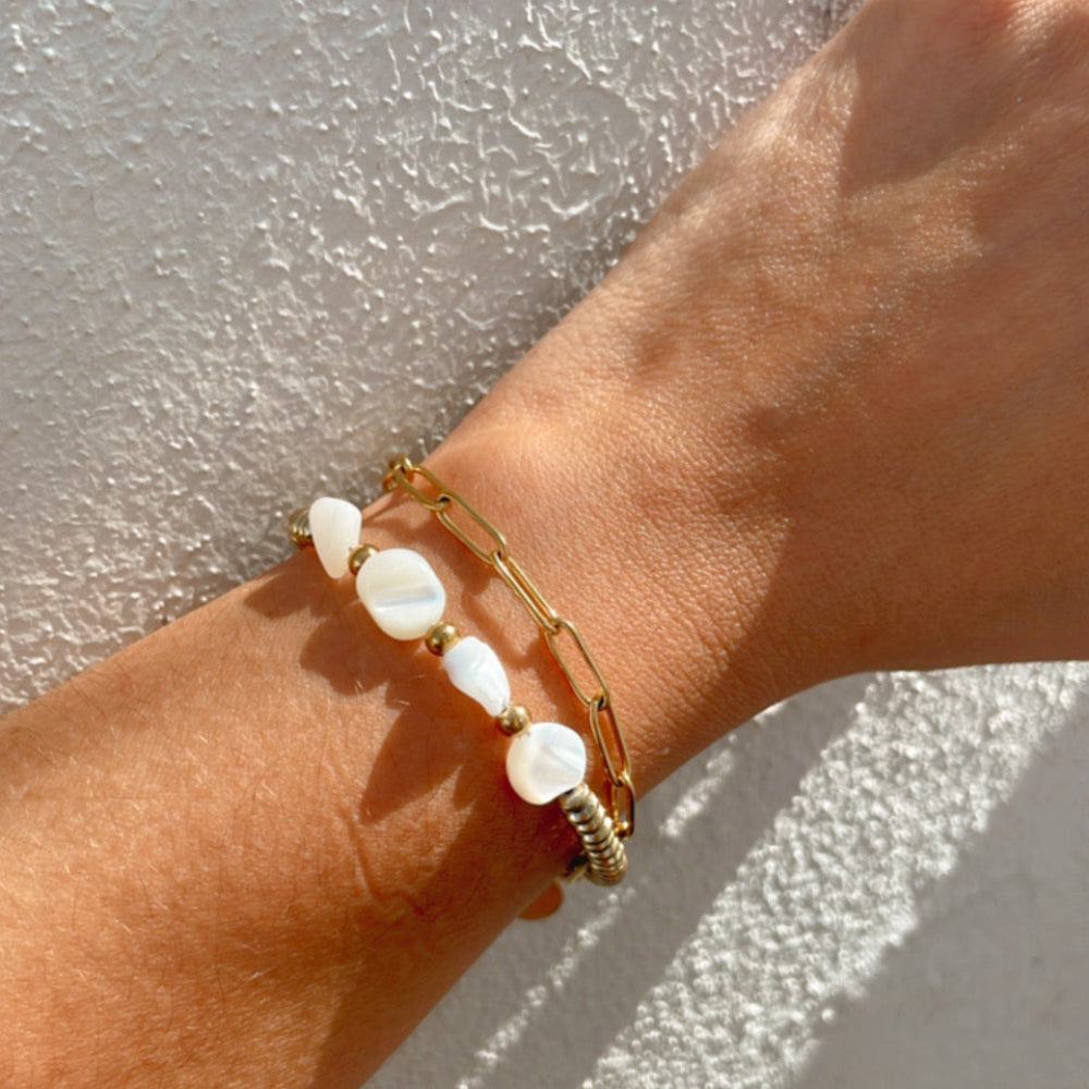 Vanytel Women's Gold Stainless Steel Pearl Bracelet