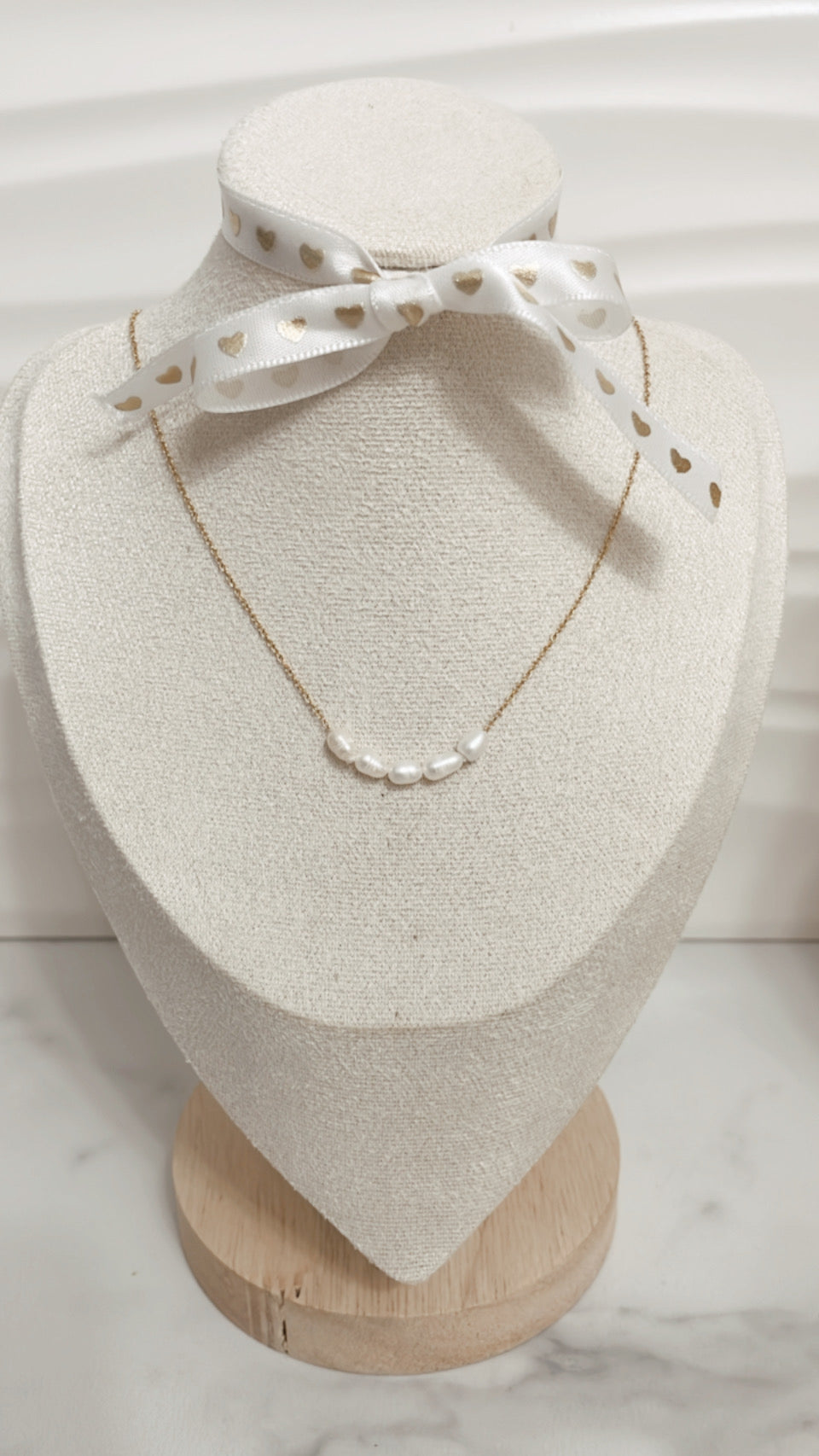 Grecia Necklace, Freshwater Pearl, Gold Stainless Steel - Vanytel