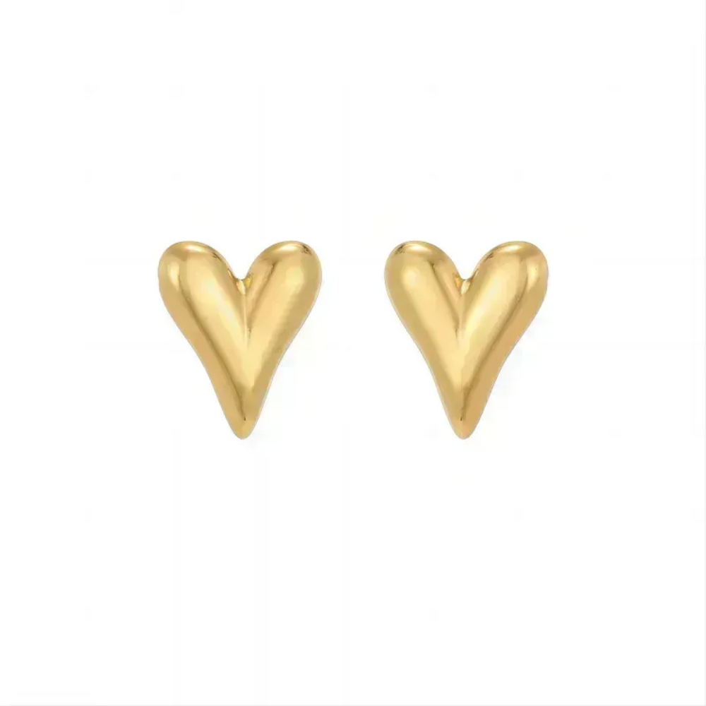 Aretes en forma de corazón alargado dorado, acero inoxidable Vanytel