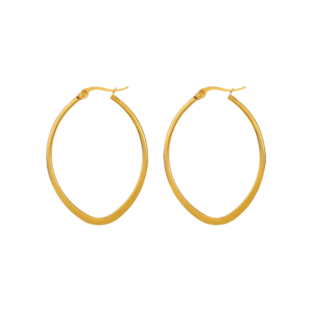 Aros hoop dorados medianos con forma de óvalo en acero inoxidable Vanytel, estilo minimalista y versátil para mujer.