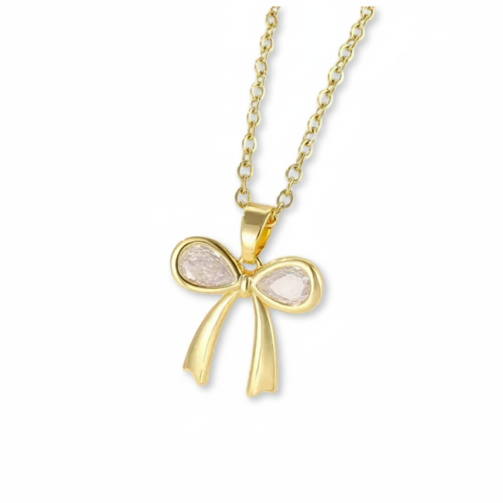 Collar Alicia dorado con lazo y zirconias, acero inoxidable Vanytel