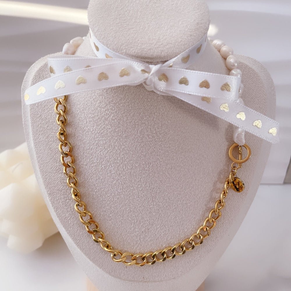 Collar Orly OT de Perla Natural y Cadena Cubana en Acero Inoxidable para Mujer | Vanytel - VANYTEL - Vanytel