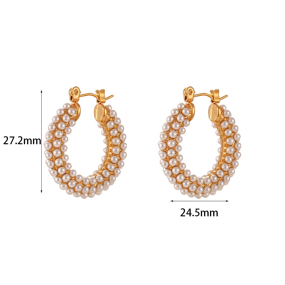 Ana Maria Hoops – Gold Stainless Steel Pearl Hoop Earrings | Vanytel