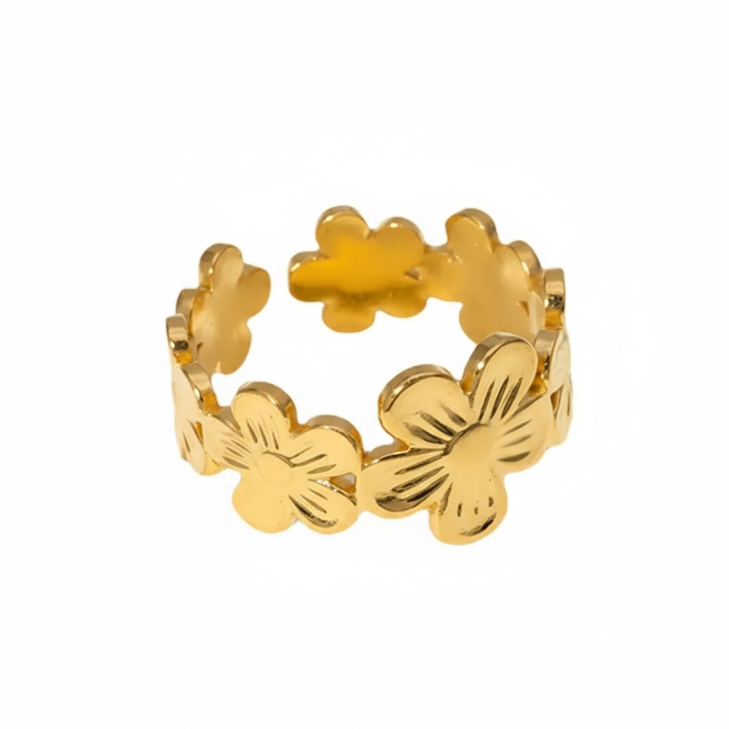 Flowers Adjustable Ring, Women's Gold Stainles Steel Ring