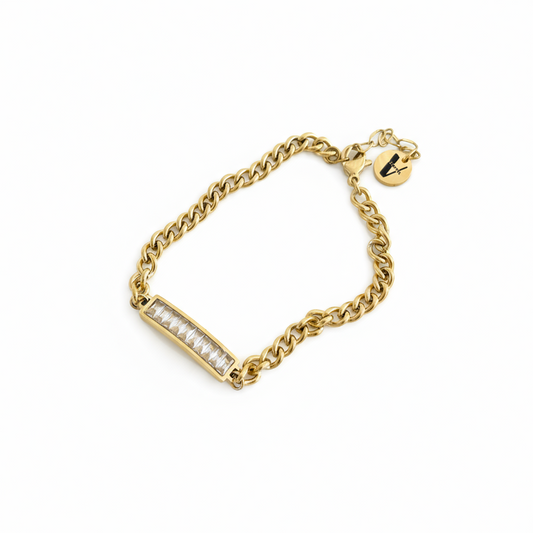 Pulsera Sasha dorada con zirconia brillante en acero inoxidable — Vanytel Jewelry