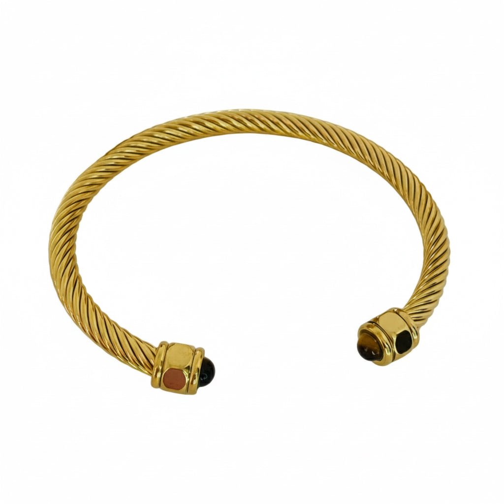 Twisted Pave Bangle (1 piece), Gold Stainless Steel - VANYTEL - Vanytel