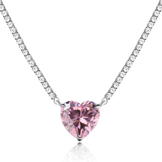 Pink Heart Tennis, Women  925 Sterling Silver Necklace - Vanytel 