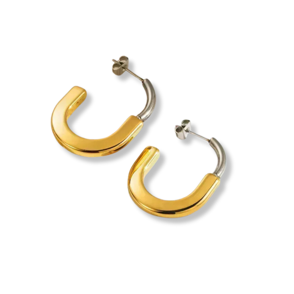 Diana Hoops, Aretes Doble Tono y  Plata, Joyería Inspirada en Acero Inoxidable, Mujer - Vanytel 