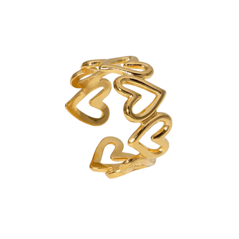 Sortija de Corazoncitos, Anillo de Corazones Mujer Acero Inoxidable Dorado - Vanytel 