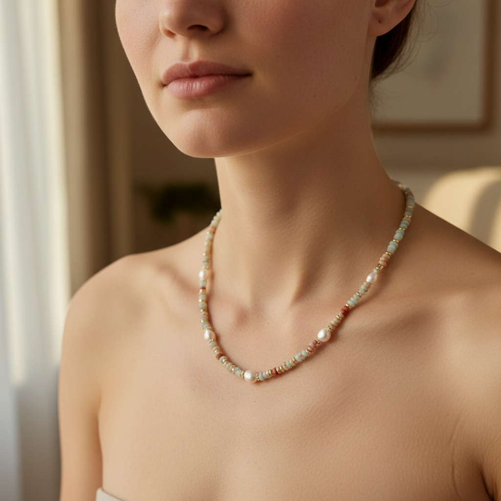 Collar Ana María con Perlas Naturales y Acero Inoxidable Dorado para Mujer | Vanytel