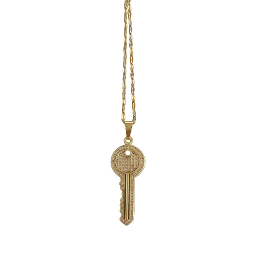 Collar Golden Key Dorado con Zirconia para Mujer en Acero Inoxidable | Vanytel