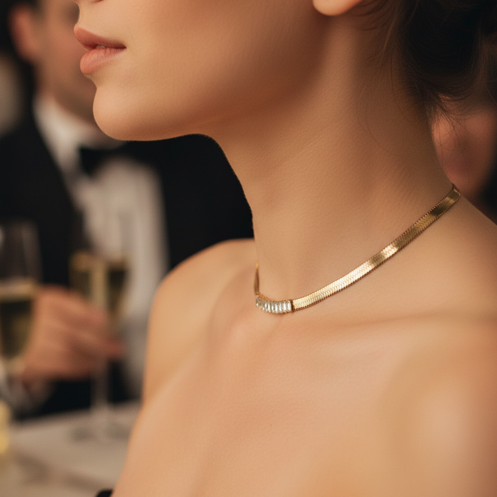 Cinderella Choker Dorado en Acero Inoxidable con Circonia para Mujer | Vanytel