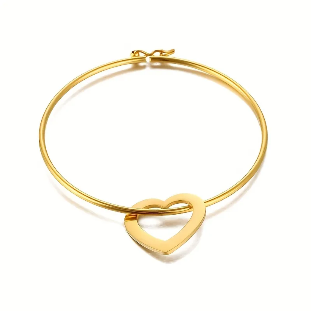 Mis Amores Gold Hoop Bracelet with Heart Charms, Stainless Steel, Women, Mom - Vanytel 