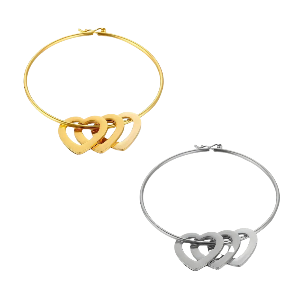 Mis Amores Gold Hoop Bracelet with Heart Charms, Stainless Steel, Women, Mom - Vanytel 