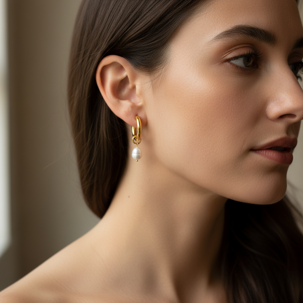 Aretes Antonella Pearl Hoops en Dorados con Perla para Mujer en Acero Inoxidable | Vanytel