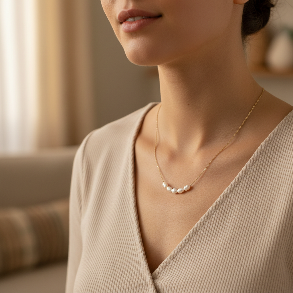 Collar Grecia con Perlas Naturales en Acero Inoxidable Dorado para Mujer | Vanytel