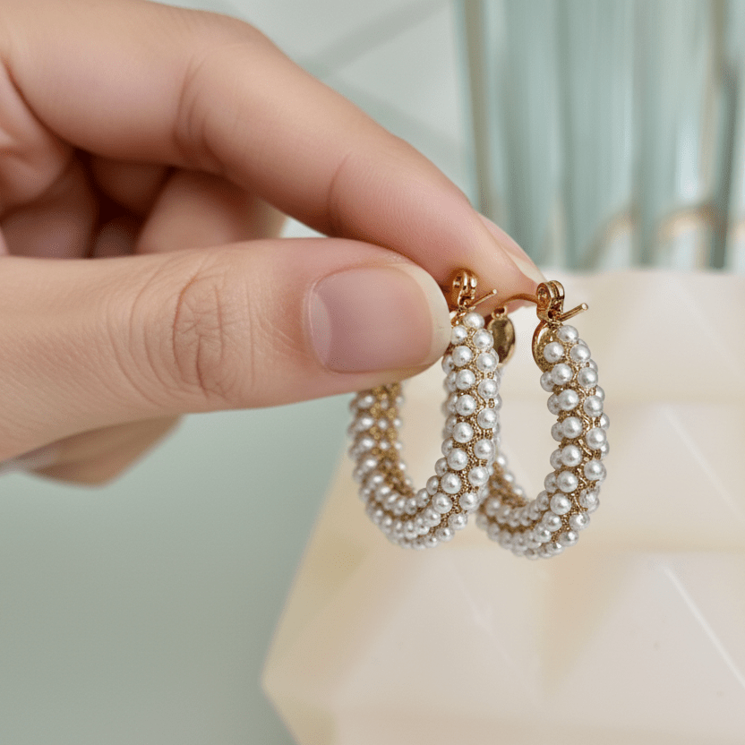 Ana Maria Hoops – Aretes de Aro con Perlas en Acero Inoxidable Dorado | Vanytel - VANYTEL - Vanytel