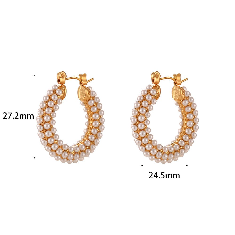 Ana Maria Hoops – Aretes de Aro con Perlas en Acero Inoxidable Dorado | Vanytel - VANYTEL - Vanytel