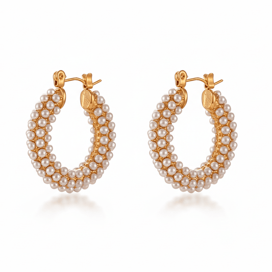 Ana Maria Hoops – Aretes de Aro con Perlas en Acero Inoxidable Dorado | Vanytel - VANYTEL - Vanytel