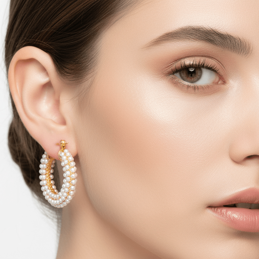 Ana Maria Hoops – Aretes de Aro con Perlas en Acero Inoxidable Dorado | Vanytel - VANYTEL - Vanytel