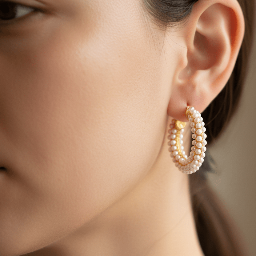 Ana Maria Hoops – Aretes de Aro con Perlas en Acero Inoxidable Dorado | Vanytel - VANYTEL - Vanytel