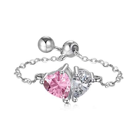 Anillo Corazón Rosa Mini Ajustable en Plata Esterlina 925 para Mujer | Vanytel - VANYTEL - Vanytel