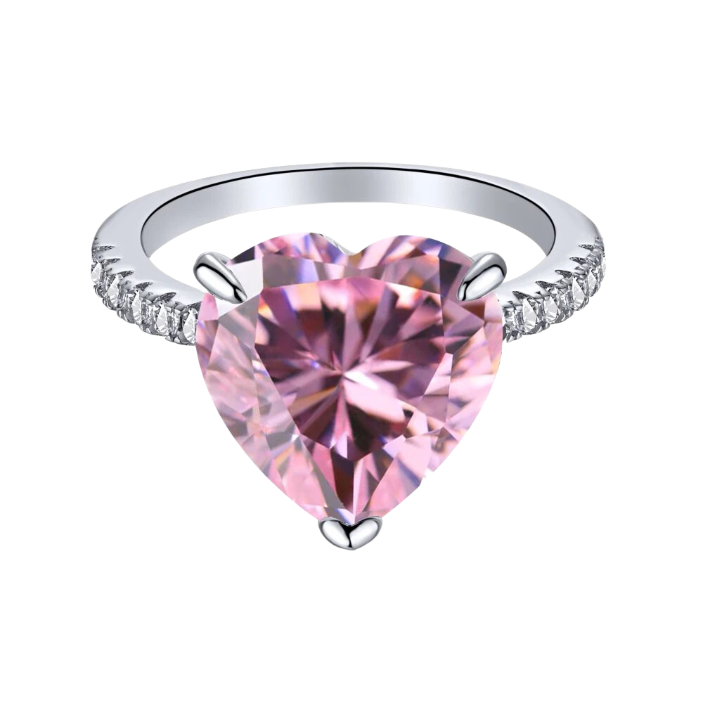Anillo corazón rosa en plata esterlina 925 con piedra zirconia cúbica, joyería fina de Vanytel.