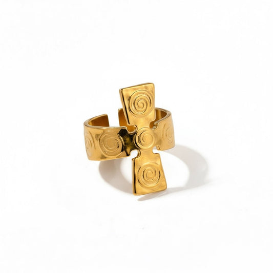 Anillo de Crucifijo Dorado Ajustable para Mujer en Acero Inoxidable | Vanytel - VANYTEL - Vanytel