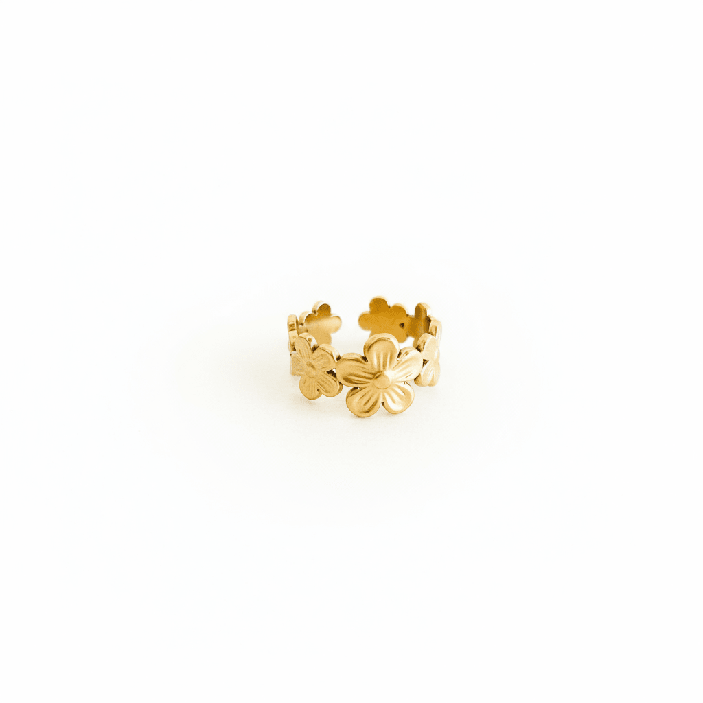 Anillo Flores Ajustable Dorado en Acero Inoxidable para Mujer | Vanytel - VANYTEL - Vanytel