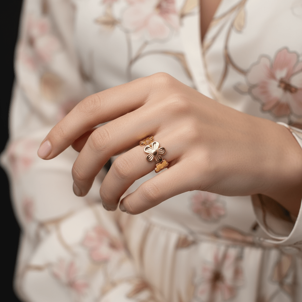Anillo Flores Ajustable Dorado en Acero Inoxidable para Mujer | Vanytel - VANYTEL - Vanytel