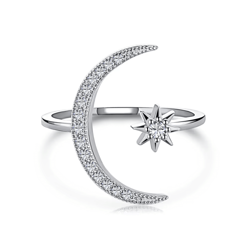 Anillo Luna y Estrella Ajustable en Plata Esterlina 925 para Mujer | Vanytel - VANYTEL - Vanytel