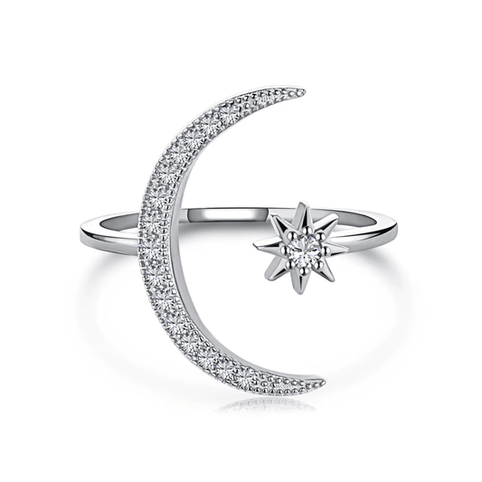 Anillo Luna y Estrella Ajustable en Plata Esterlina 925 para Mujer | Vanytel - VANYTEL - Vanytel