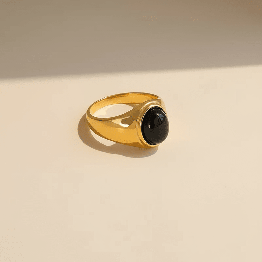 Anillo Osma Dorado con Piedra Negra para Mujer en Acero Inoxidable | Vanytel - VANYTEL - Vanytel