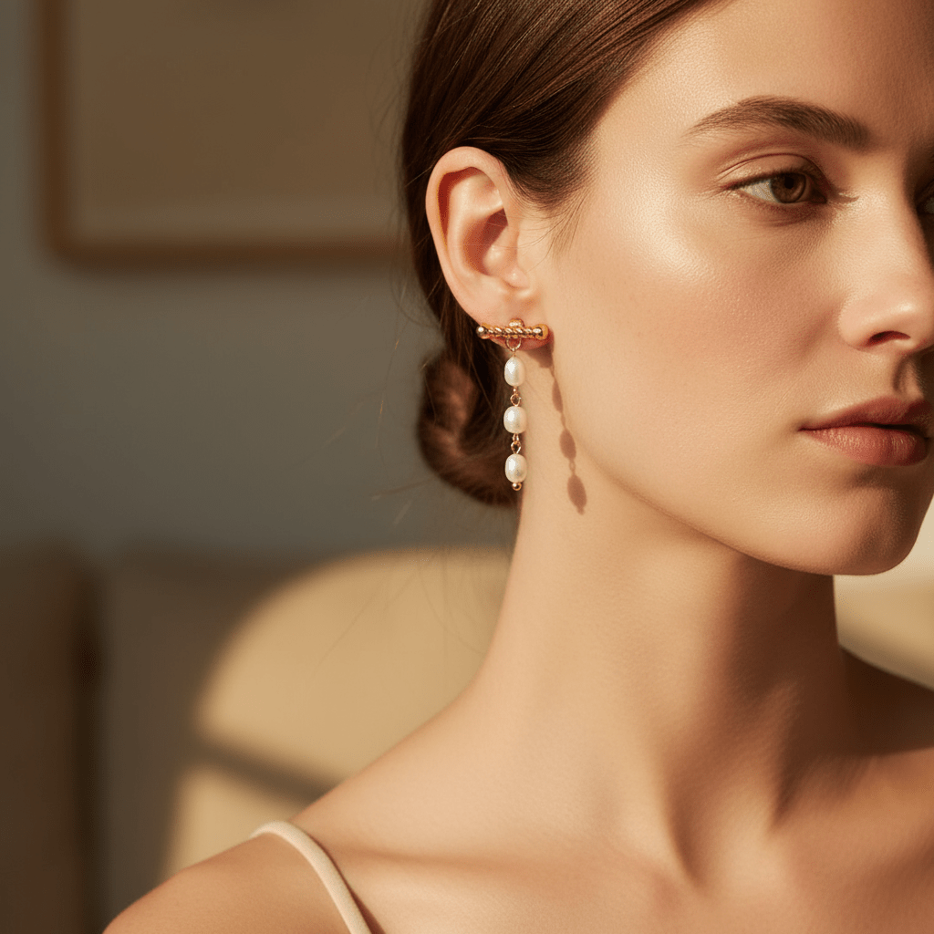 Arete T-Pearls Doradas para Mujer en Acero Inoxidable | Vanytel - VANYTEL - Vanytel