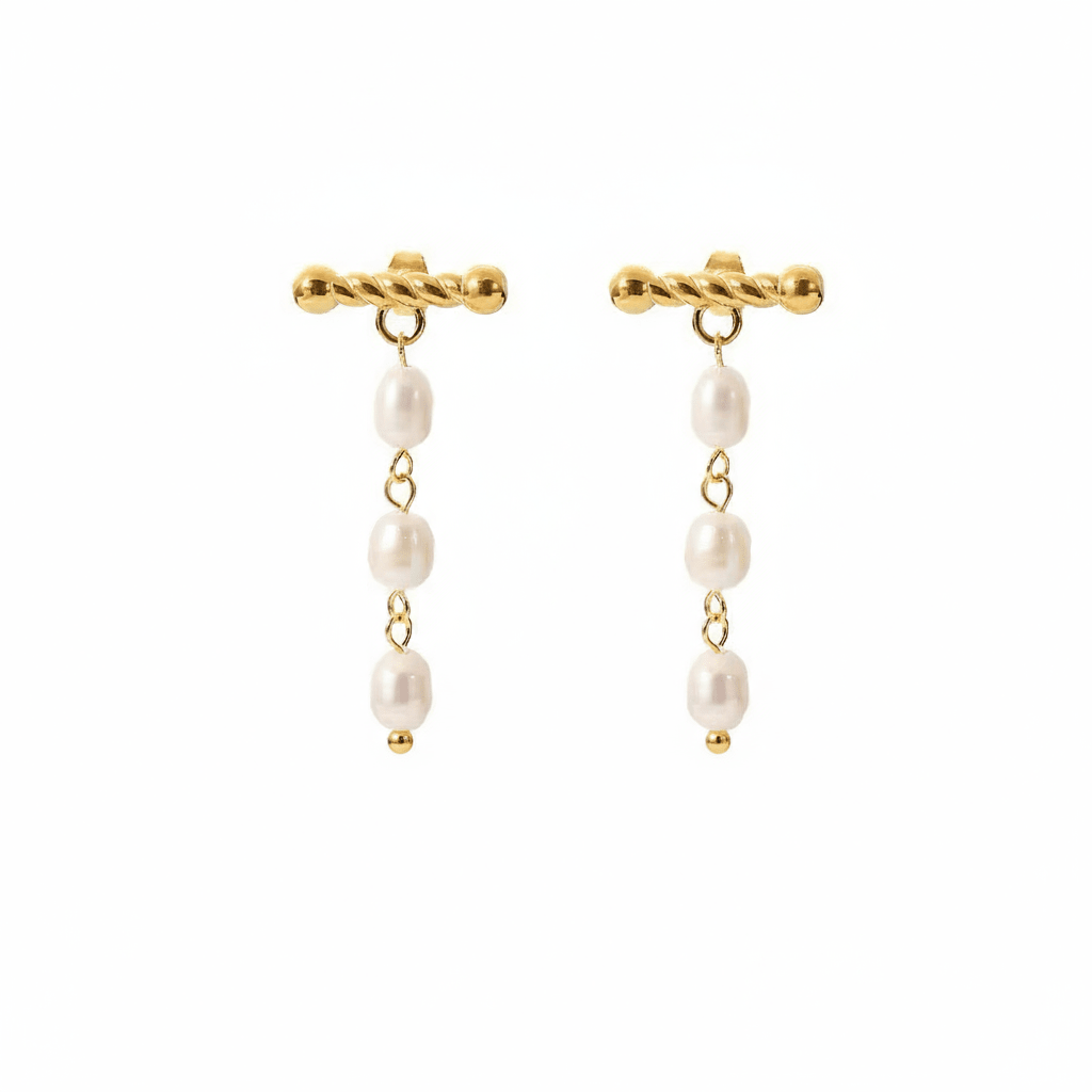Arete T-Pearls Doradas para Mujer en Acero Inoxidable | Vanytel - VANYTEL - Vanytel