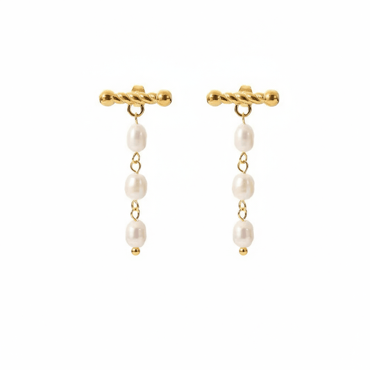 Arete T-Pearls Doradas para Mujer en Acero Inoxidable | Vanytel - VANYTEL - Vanytel